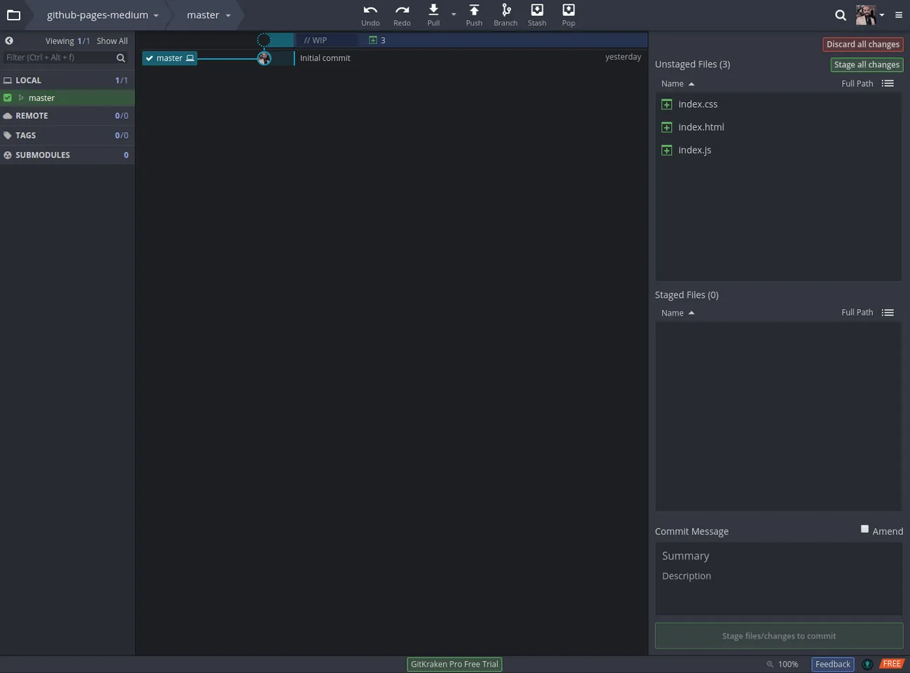 Gitkraken: Projeto git inicializado