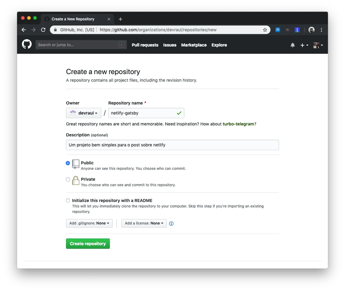 Criando o projeto no Github