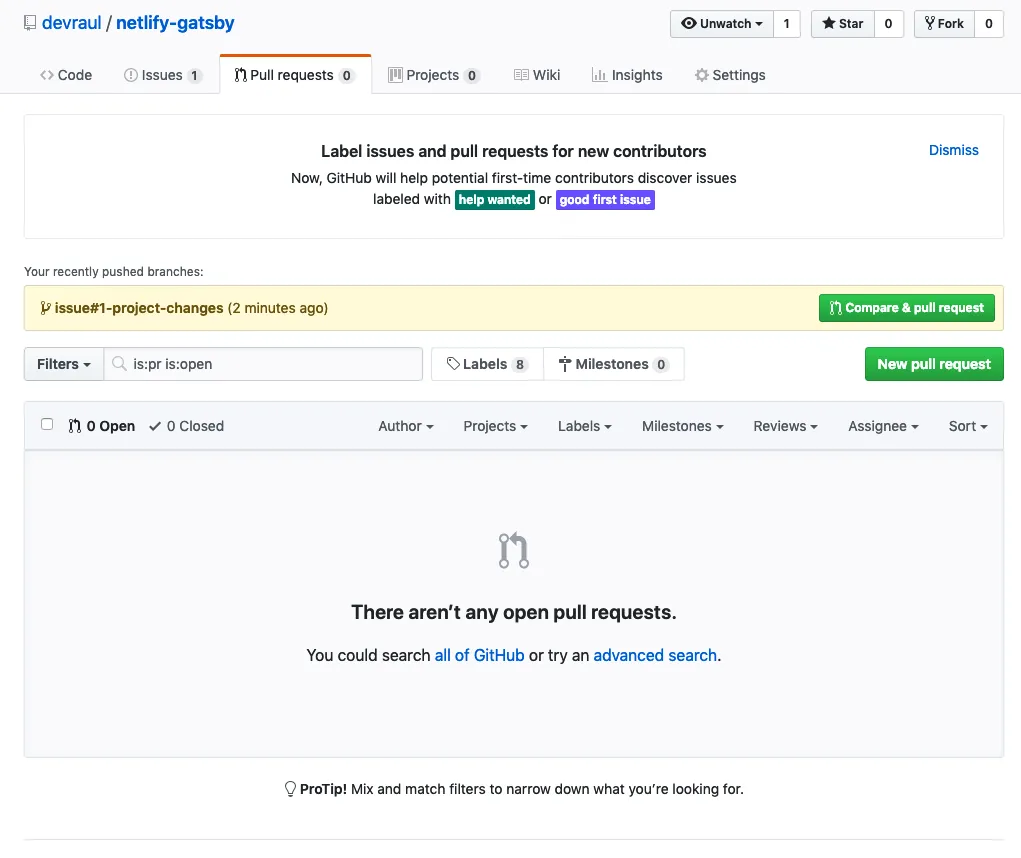 Página de Pull Request do repositório