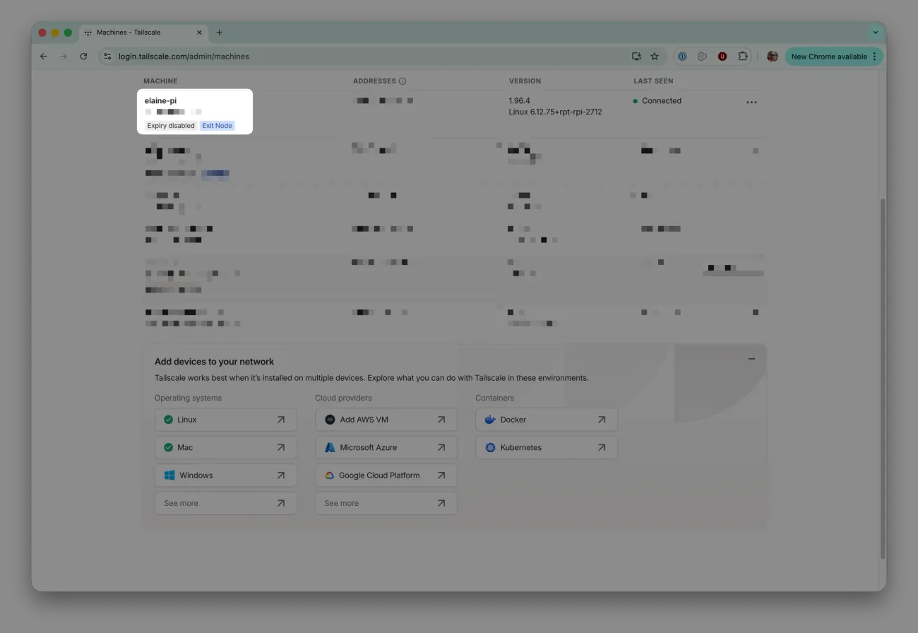 Device with expiricy disabled and exit node labels