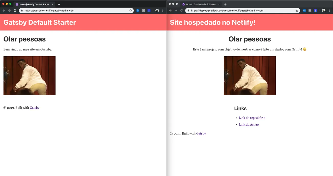 Site Original VS Prévia com as alterações