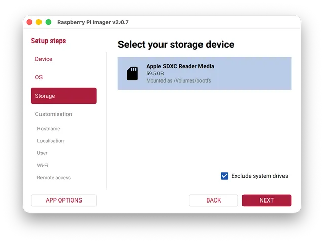 Select your storage device